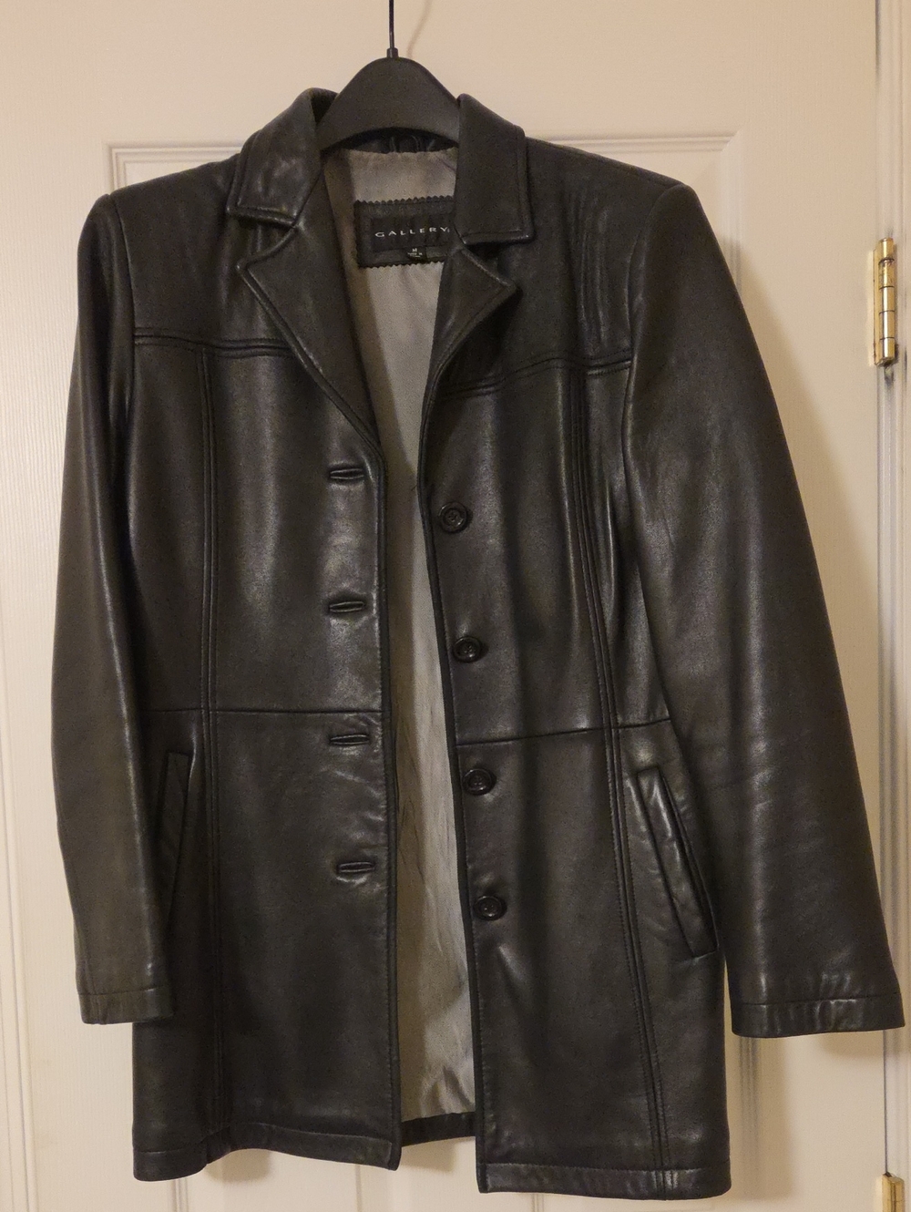 Gallery Black Leather Button-Front Men's Coat